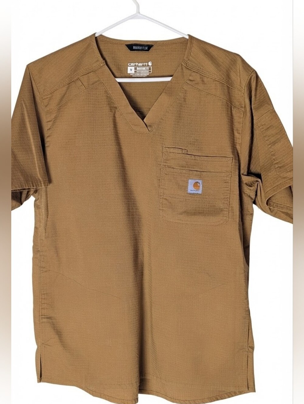 Carhartt Rugged Flex Men's Medium Brown V-Neck Scrub Top Pocket